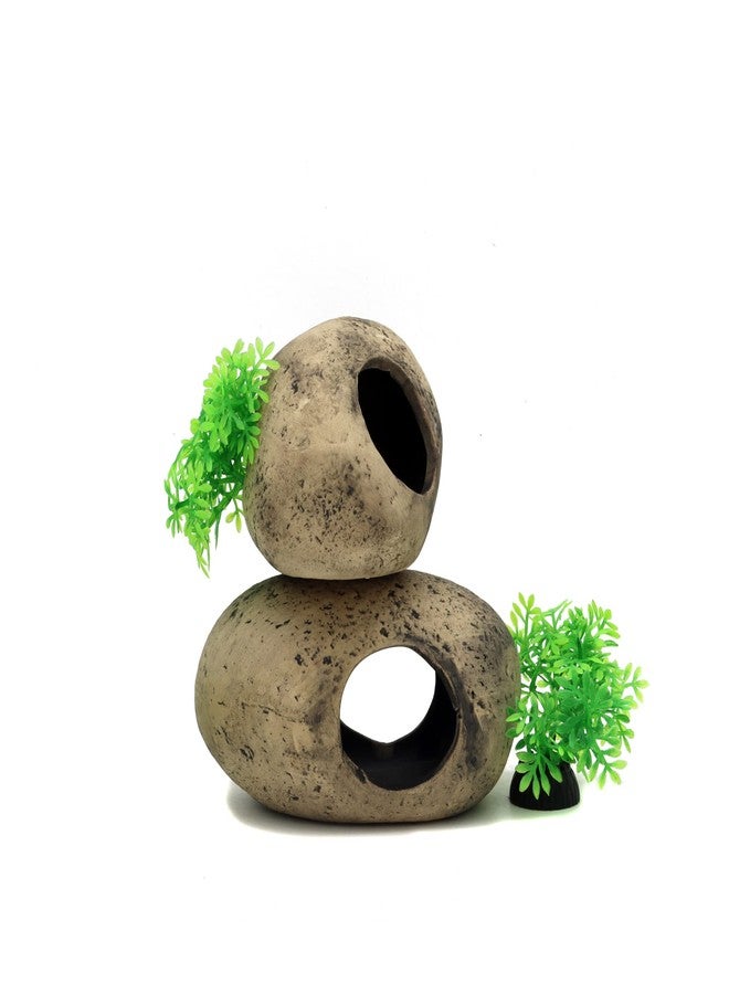 ALEGI Stackable Aquarium Ceramic Decorations Rock Caves,Betta Fish Tank Decor Accessories,Hideaway for Shrimp Cichlid Hiding Breeding Spawning (Set of 2) - Image 2